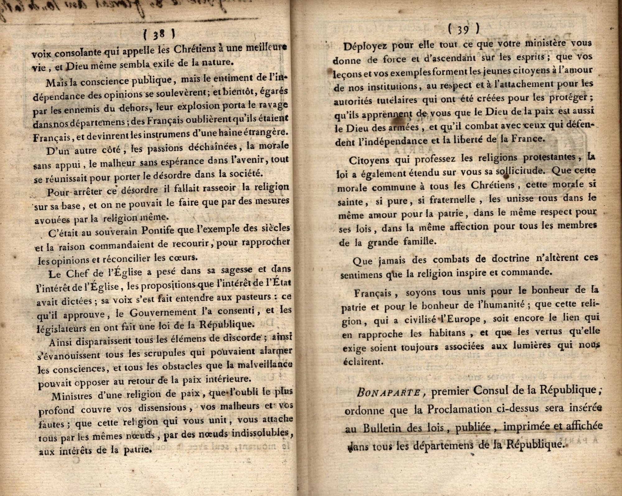 Extrait du recueil des lois de 1802 contenant les articles du concordat passé entre Napoléon Bonaparte et le pape Pie VII (page 14)
