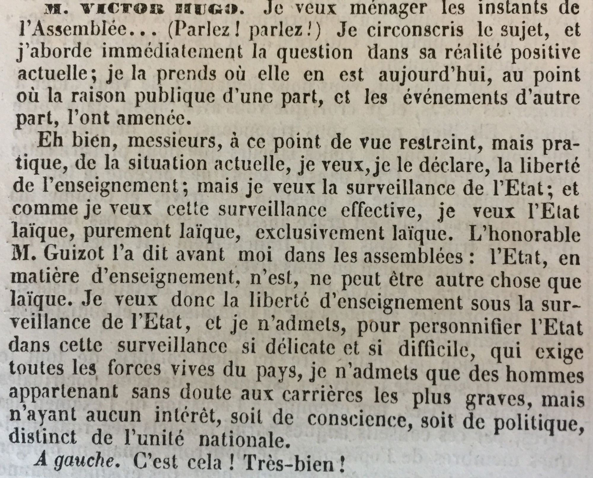 Discours de Victor Hugo à l'Assemblée dans lequel il s'oppose à la loi Falloux - 2 K 142 (1)