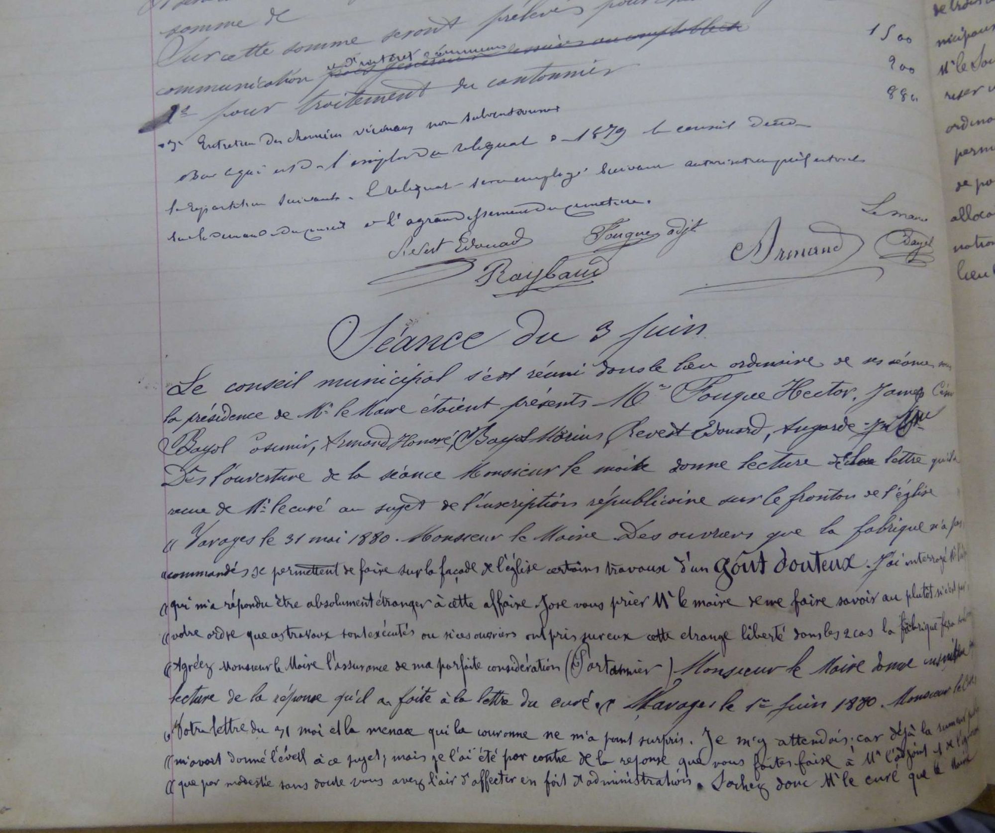 Arrêté municipal de la commune de Varages au sujet de l'inscription de la devise républicaine sur le fronton de l'église (1)