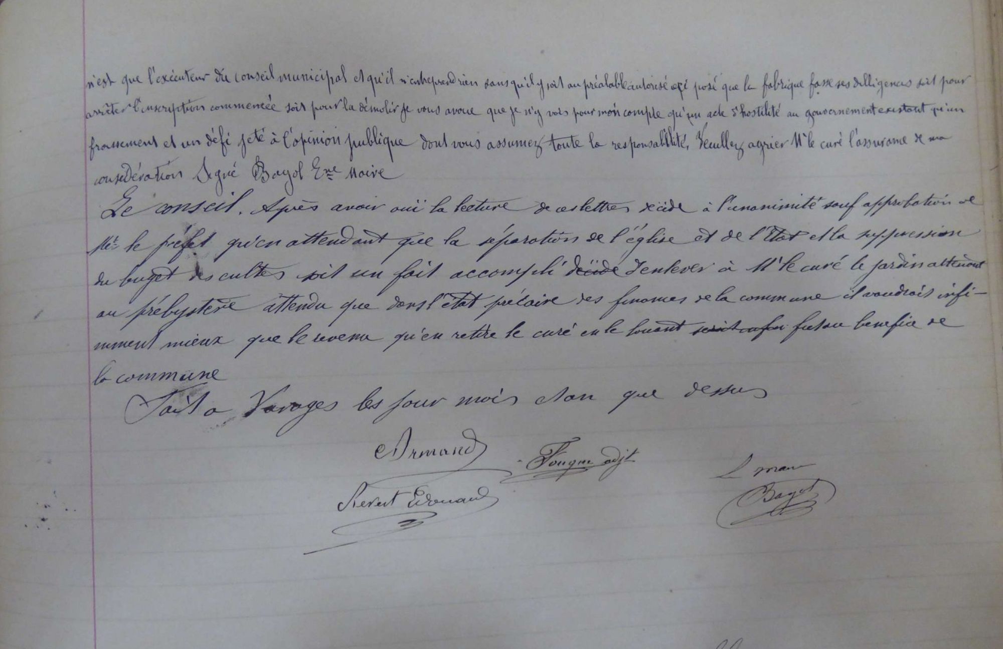 Arrêté municipal de la commune de Varages au sujet de l'inscription de la devise républicaine sur le fronton de l'église (2)