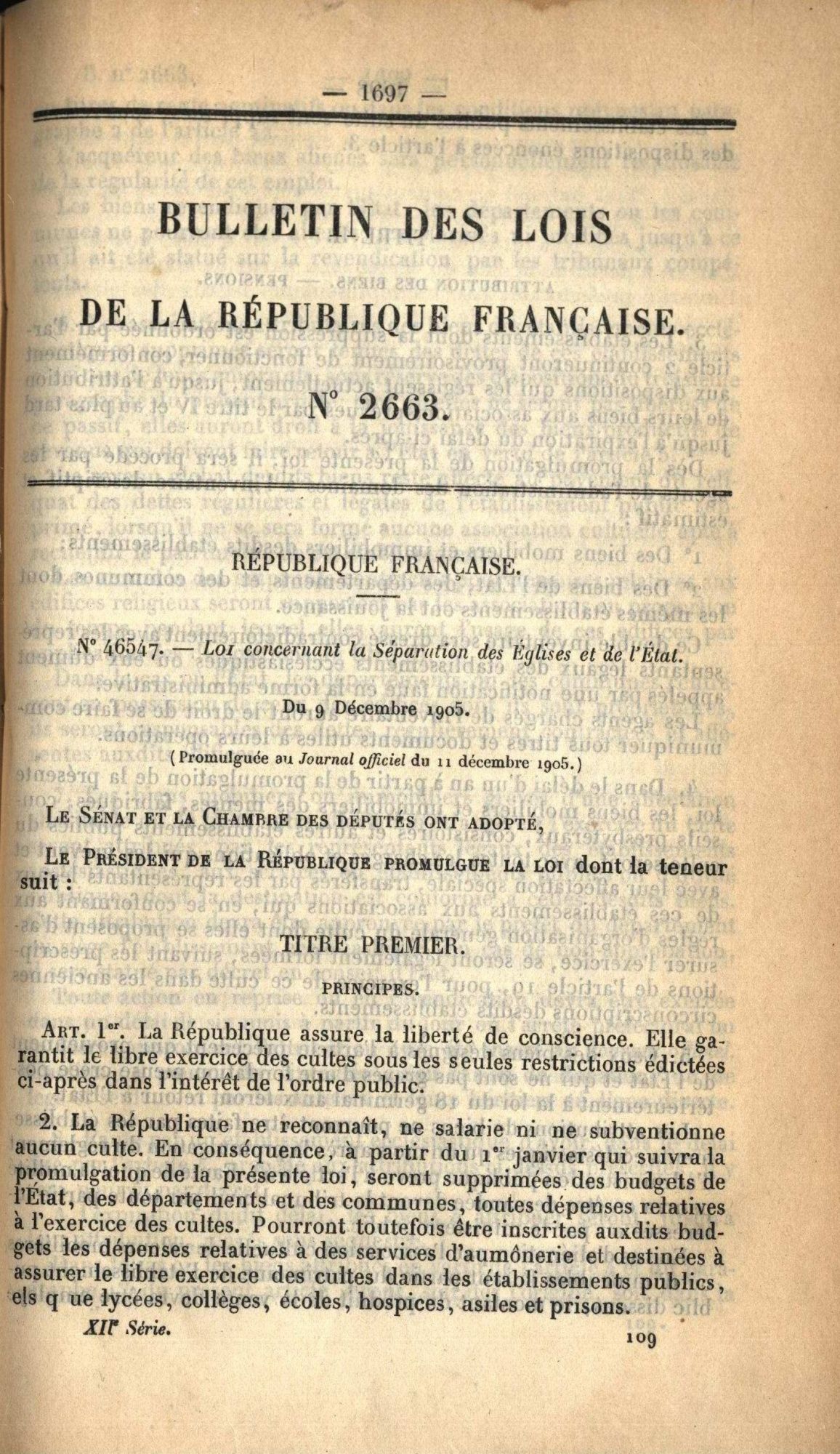 Loi du 9 décembre 1905 sur la séparation des Eglises et de l'Etat - 1 K 420 (1)