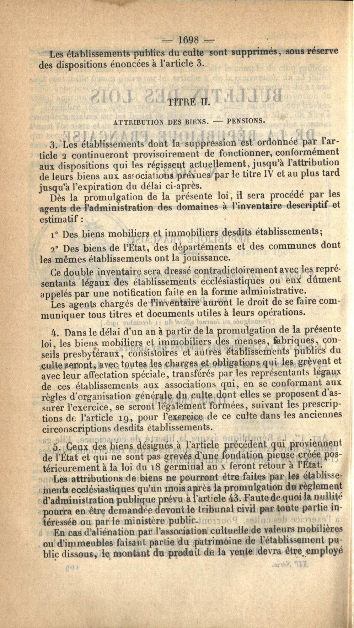 Loi du 9 décembre 1905 sur la séparation des Eglises et de l'Etat - 1 K 420 (2)