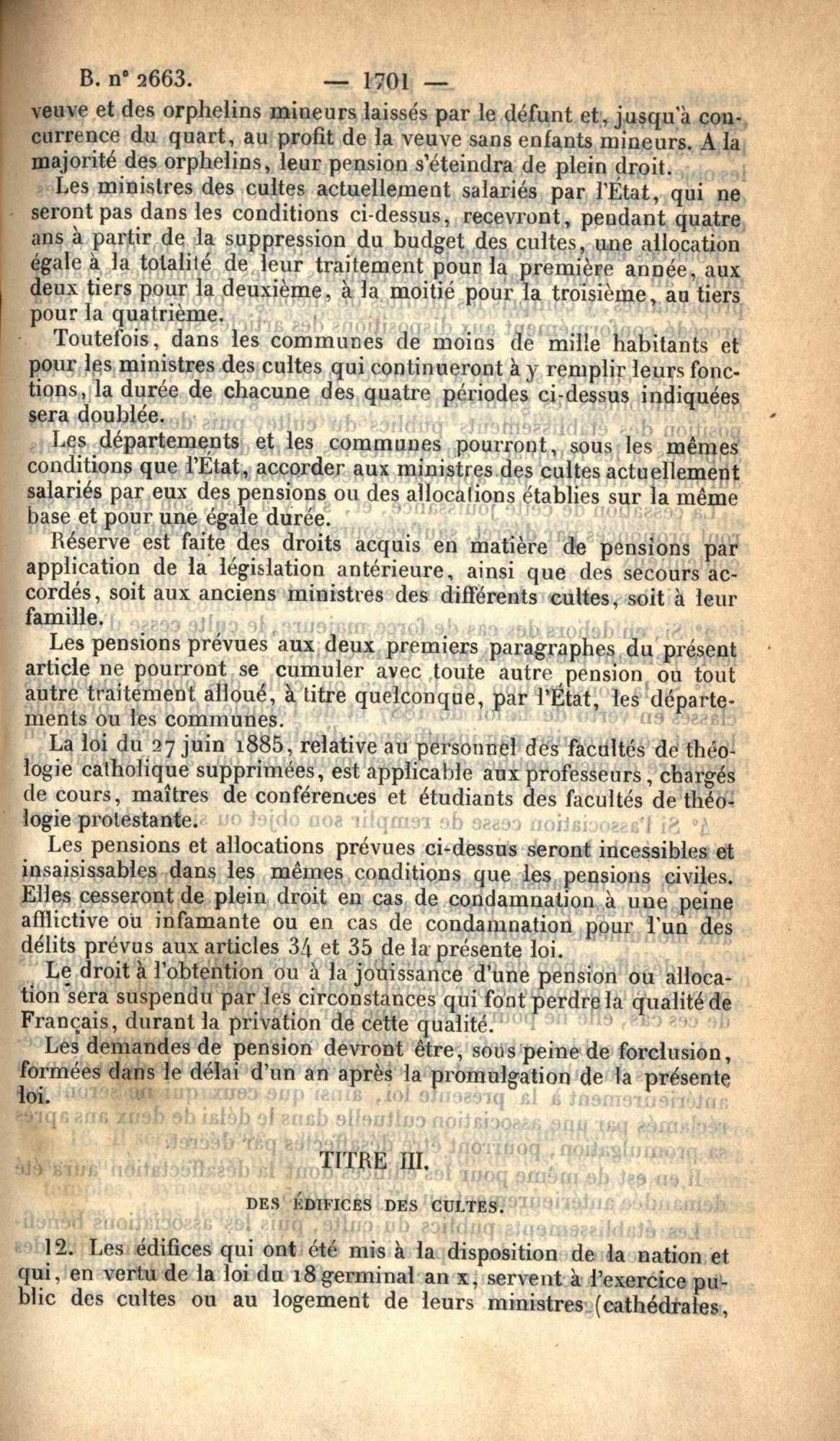 Loi du 9 décembre 1905 sur la séparation des Eglises et de l'Etat - 1 K 420 (5)