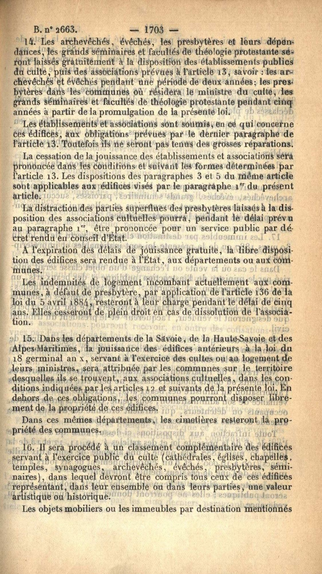 Loi du 9 décembre 1905 sur la séparation des Eglises et de l'Etat - 1 K 420 (7)
