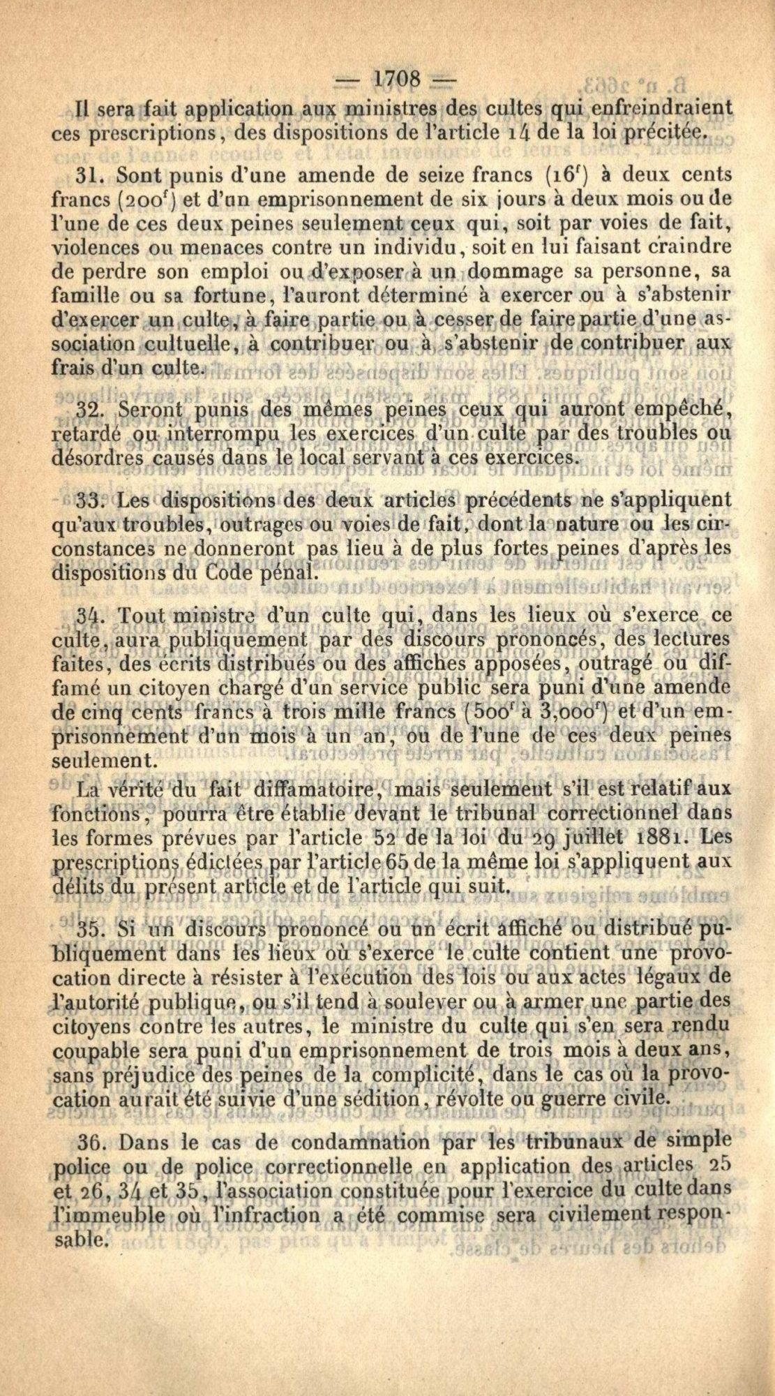 Loi du 9 décembre 1905 sur la séparation des Eglises et de l'Etat - 1 K 420 (10)
