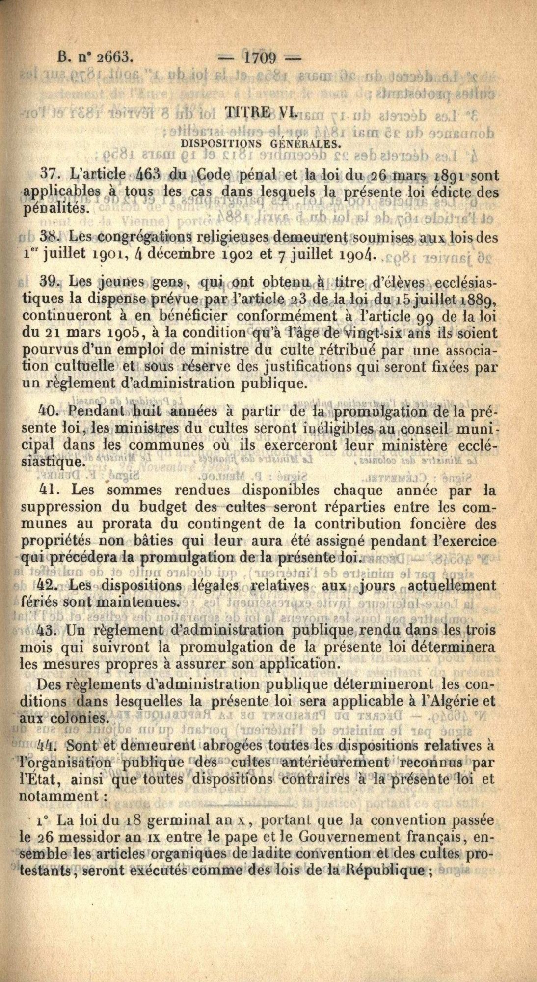 Loi du 9 décembre 1905 sur la séparation des Eglises et de l'Etat - 1 K 420 (11)