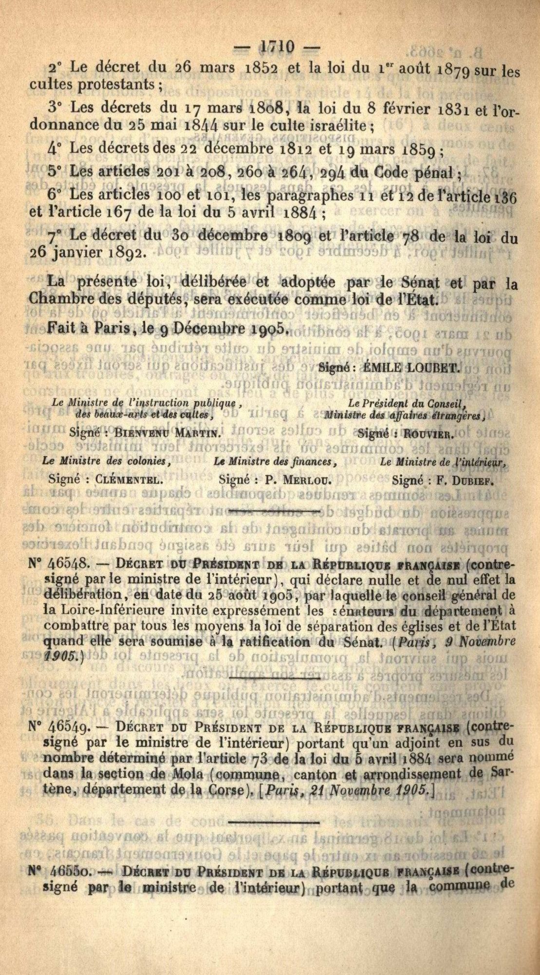 Loi du 9 décembre 1905 sur la séparation des Eglises et de l'Etat - 1 K 420 (12)