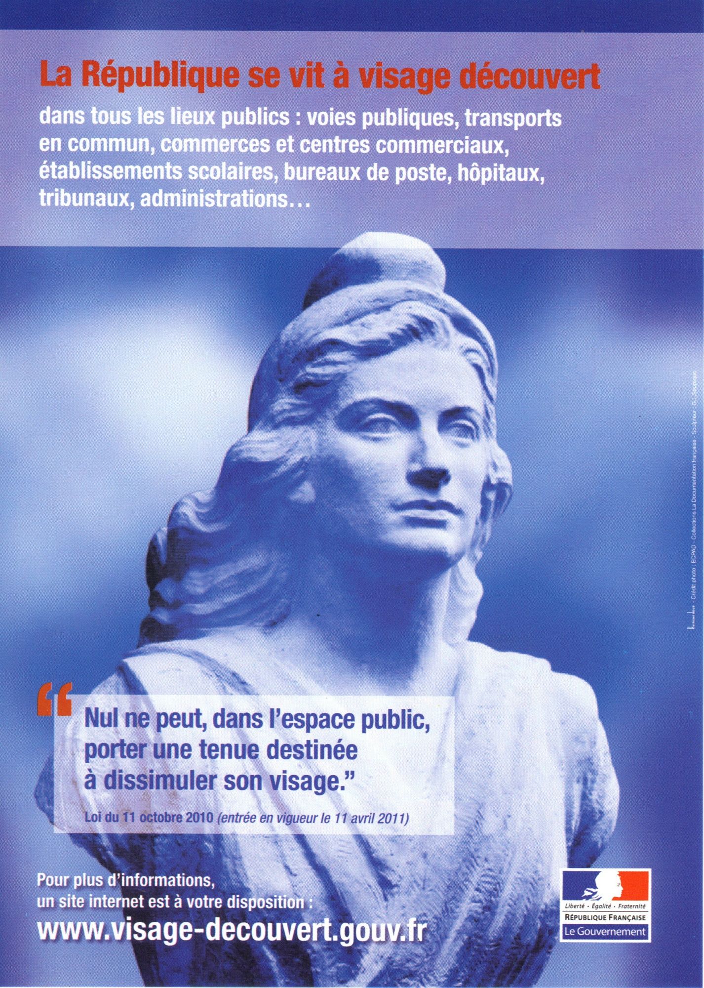 Affiche "La République se vit à visage découvert"